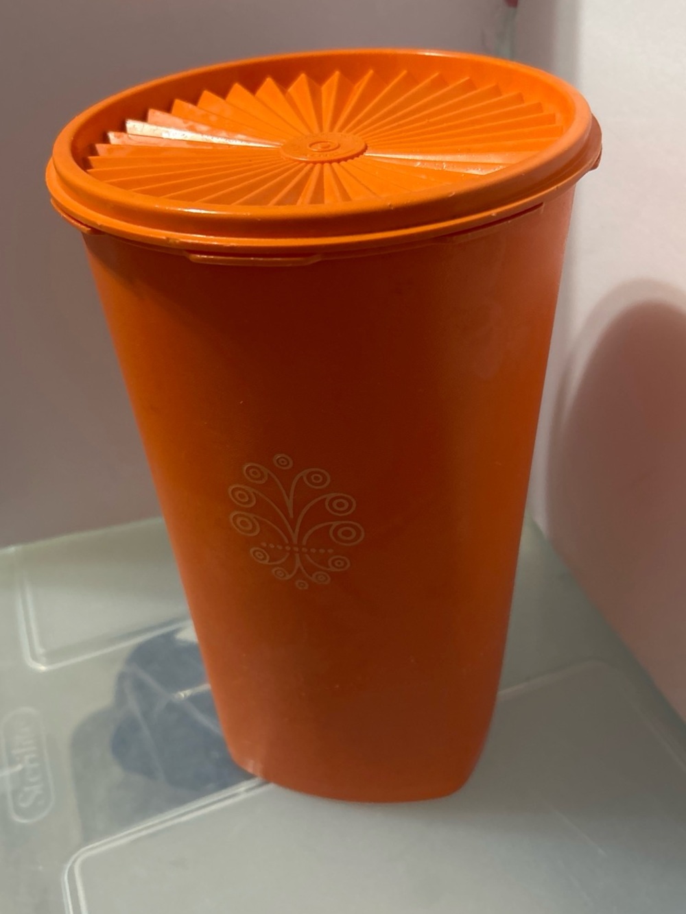 Tupperware Bright Orange Decorative Tall Storage Canister with Lid